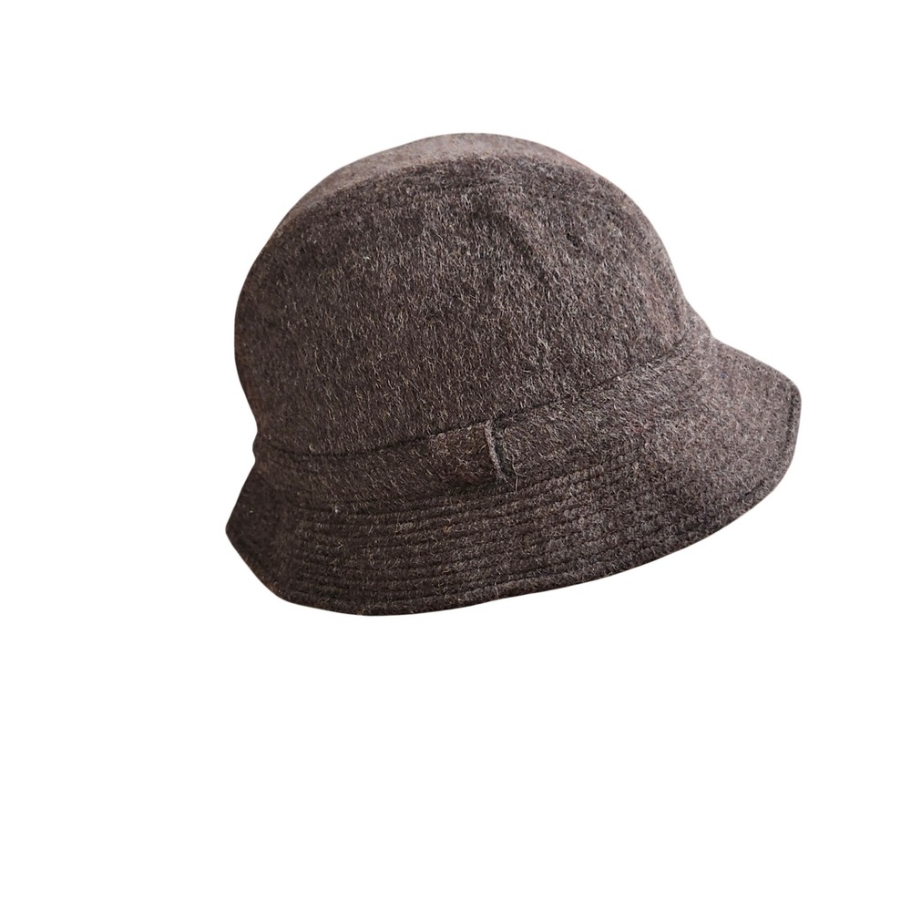 Vtg Original Loden Imprägniert Gray Wool Bucket Fedora Hat Made in Italy Large L